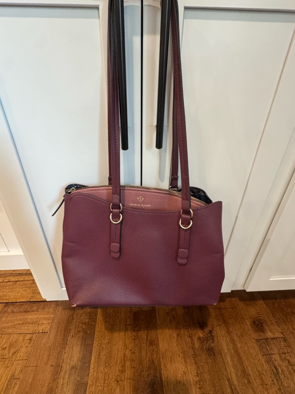 Nanette Lepore Wine Burgundy Tote Bag Large Zip Top Pebbled Faux Leather Purse